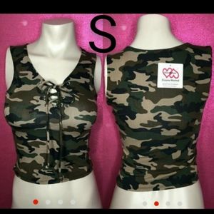 🆕Army Front Crisscross Tie Tank Top Size S